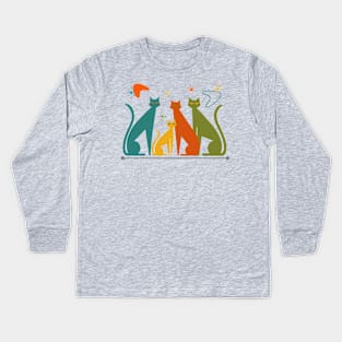 Retro Mid-Century Modern Look Cats 50s 60s Style Kids Long Sleeve T-Shirt